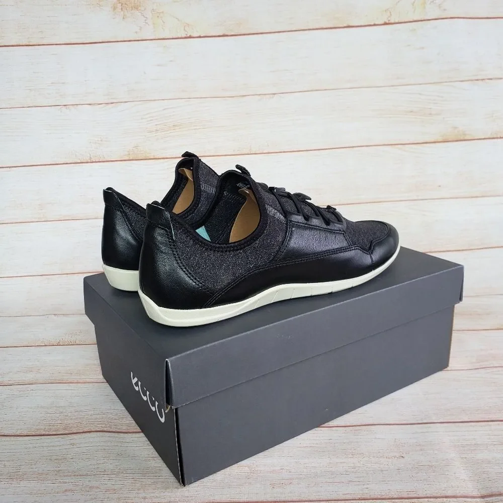 ECCO Women's Bluma Casual Walking Comfortable Sneakers Black White Size 10-10.5